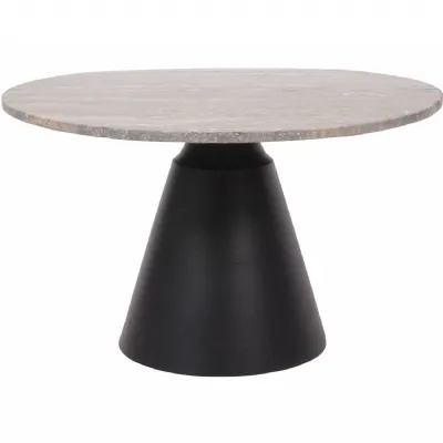 Marble Top 60cm Round Coffee Table Black Conical Base