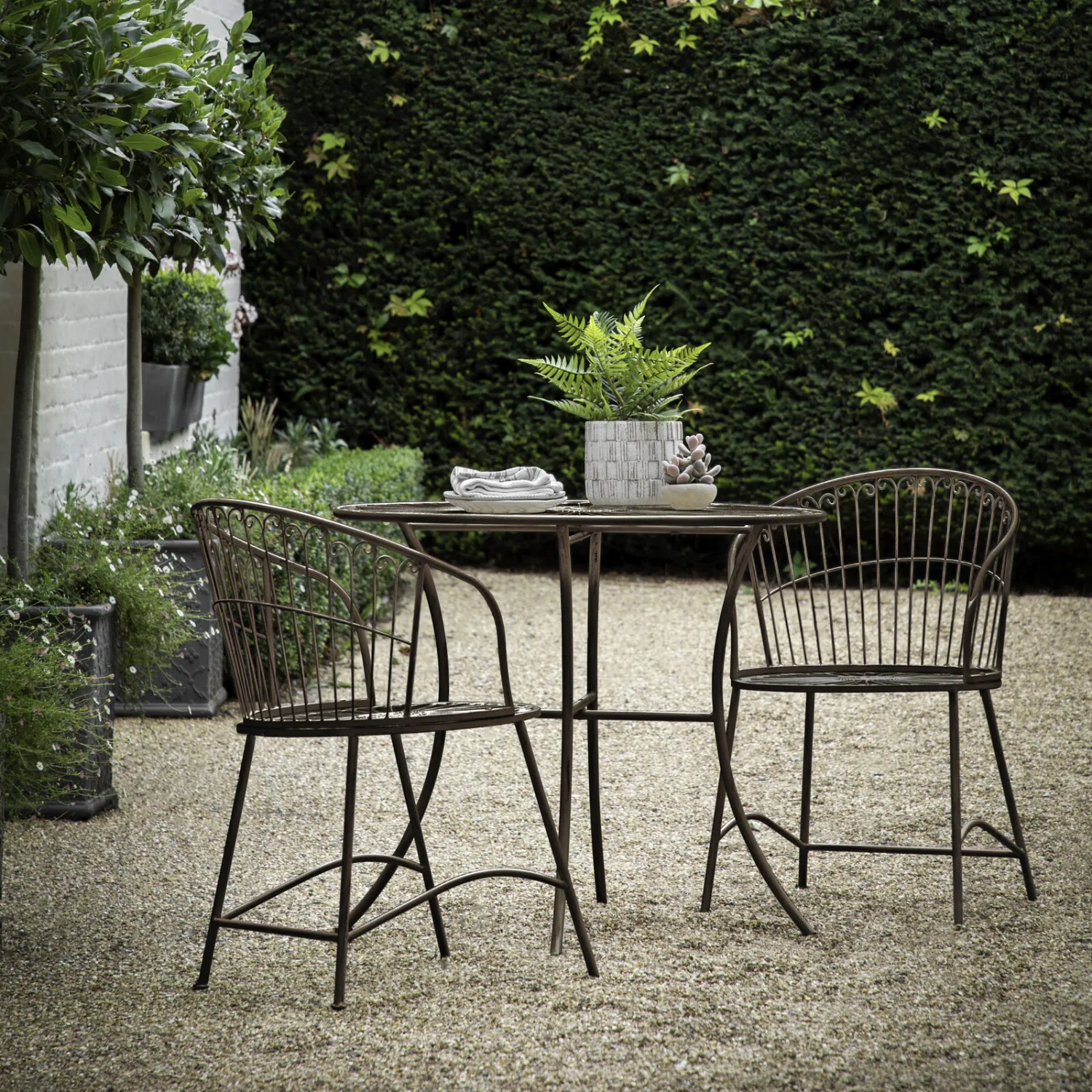 Noir Metal Outdoor 2 Seater Round Bistro Dining Table Set