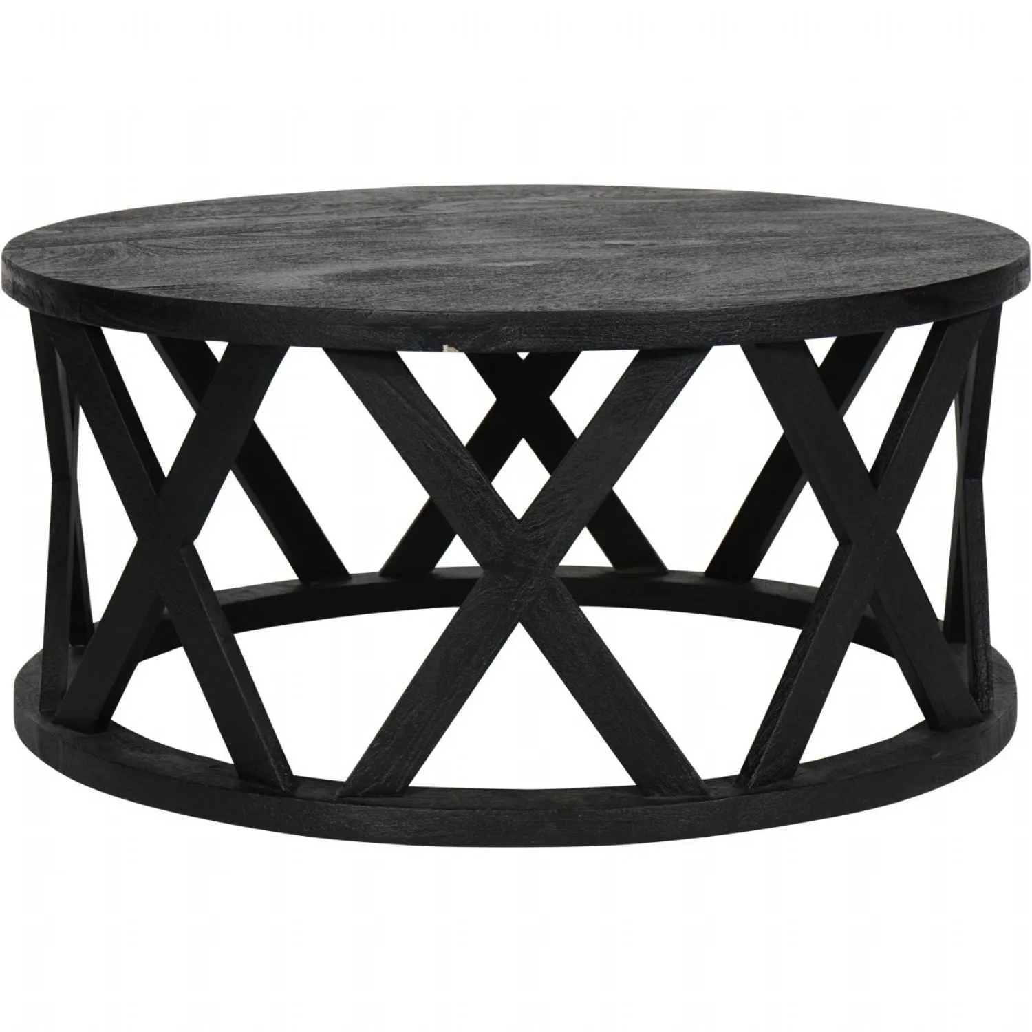 Black Solid Wood Criss Cross 75cm Round Coffee Table