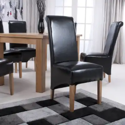 Black Leather Roll Back Dining Chair