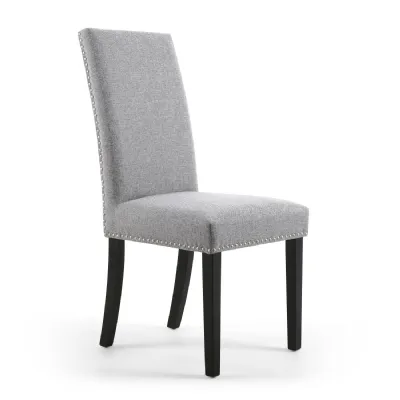 Grey Linen Fabric Dining Chair Black Wooden Legs