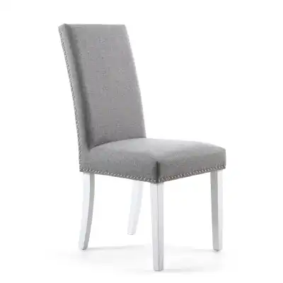 Grey Fabric Dining Chair White Legs