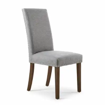 Silver Grey Linen Dining Chair Dark Wood Legs