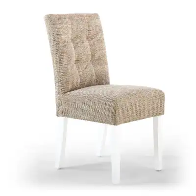 Oatmeal Tweed Fabric Dining Chair White Legs