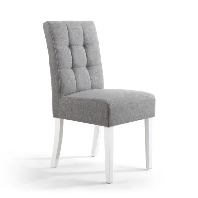 Silver Grey Linen Fabric Waffle Back Dining Chair White Legs