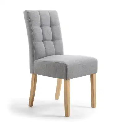 Silver Grey Linen Fabric Dining Chair Light Wood Legs