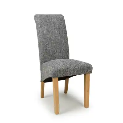 Grey Tweed Fabric Scroll Back Dining Chair
