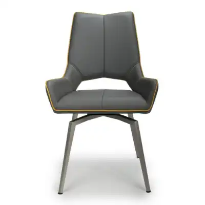 Grey and Yellow Leather Swivel Dining Chair