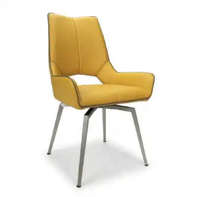 Yellow and Grey Leather Swivel Dining Chair