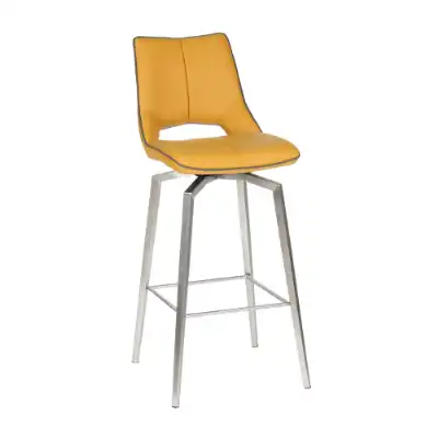Yellow Leather Swivel Bar Stool Stainless Steel Legs