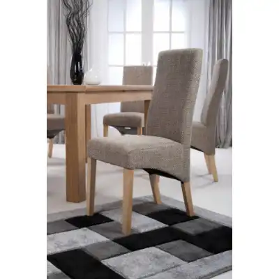 Brown Tweed Fabric Dining Chair Light Wood Legs