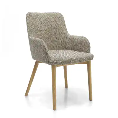 Oatmeal Tweed Fabric Carver Dining Chair with Arms