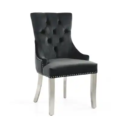 Black Brushed Velvet Studded Knockerback Dining Chair