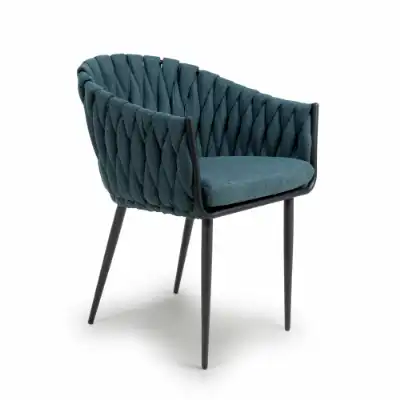 Braided Blue Woven Fabric Dining Chair Bucket Style Seat