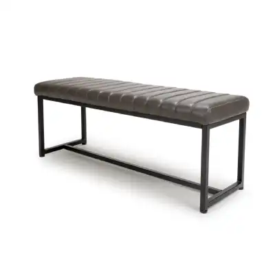 Grey Leather 120cm Dining Bench Metal Legs