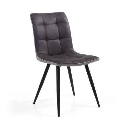 Dark Grey 2 Tone Suede Dining Chair Black Legs
