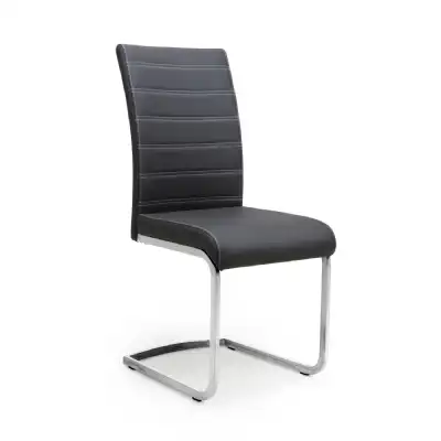 Black Leather Dining Chair White Stitching
