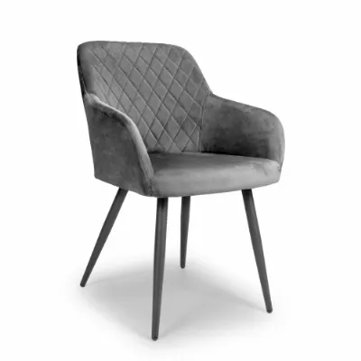 Brushed Grey Velvet Diamond Stitched Dining Chair