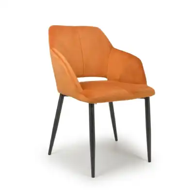 Orange Brushed Velvet Dining Chair Black Legs