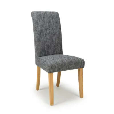 Roll Back Dark Grey Linen Fabric Dining Chair