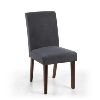 Dark Grey Linen Fabric Effect Dining Chair Walnut Legs