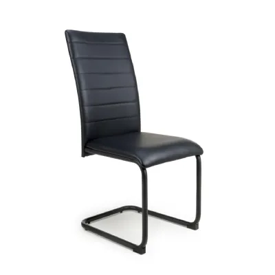 Black Leather Effect Curved Back Cantilever Dining Chair
