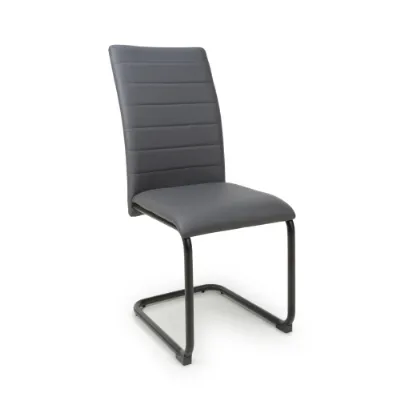 Grey Leather Effect Curved Back Cantilever Dining Chair