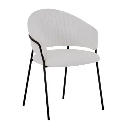 Boucle White Dining Chair Black Metal Legs