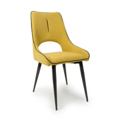 Yellow Fabric Dining Chair with Black Piping