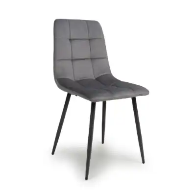 Grey Brushed Velvet Dining Chair Black Legs