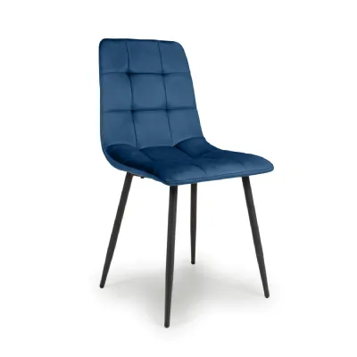Blue Velvet Fabric Dining Chair Black Metal Legs