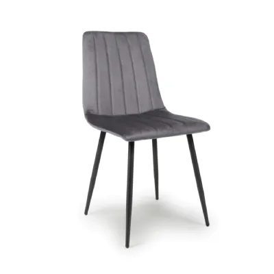 Grey Velvet Fabric Dining Chair Black Legs