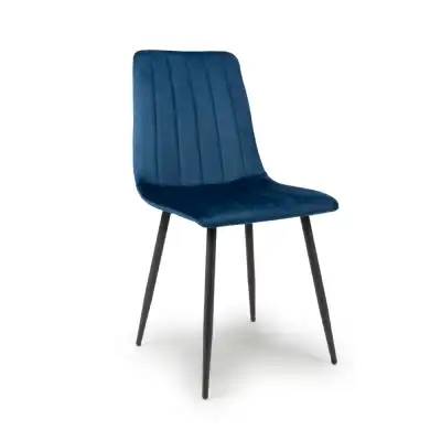 Blue Velvet Fabric Dining Chair Vertical Stitching