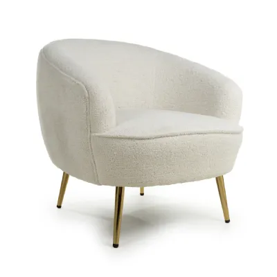 Boucle Vanilla White Tub Chair with Gold Legs