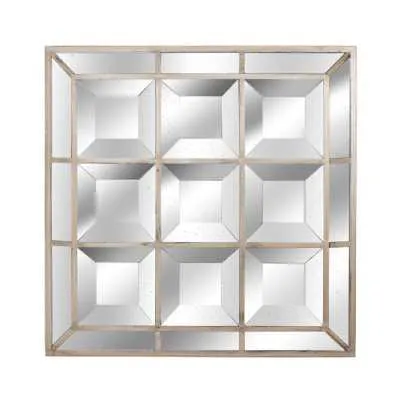 Large Gold Multi Square Bevelled Antique Metallic Finish Wall Mirror