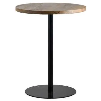 Industrial Style Tall Bar Table With Round Wood Top And Black Finish Metal Base 98x80cm