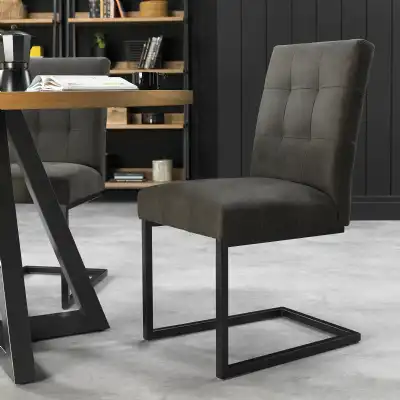 Dark Grey Fabric Dining Chair Black Metal Legs