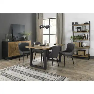 Rustic Oak Extending Dining Table Set 4 Grey Leather Chairs