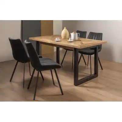 Rustic Oak Extending Dining Table Set 4 Grey Leather Chairs