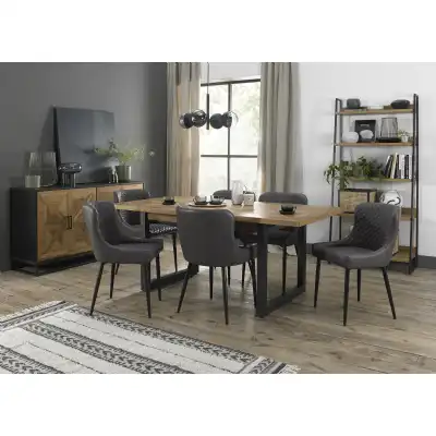 Rustic Oak Extending Dining Table Set 6 Grey Leather Chairs