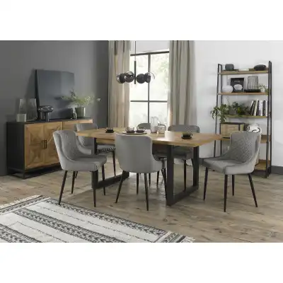 Rustic Oak Extending Dining Table Set 6 Grey Fabric Chairs