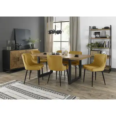 Rustic Oak Extending Dining Table Set 6 Yellow Velvet Chairs