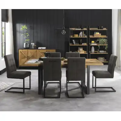 Rustic Oak Extending Dining Table 6 Dark Grey Fabric Chairs