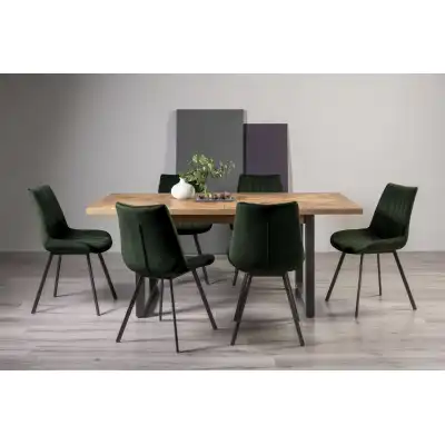 Large Extending Rustic Oak Dining Set 6 Green Velvet Chairs