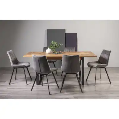 Rustic Oak Extending Dining Table Set 6 Grey Velvet Chairs