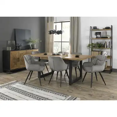 Rustic Oak Extending Dining Table Set 6 Grey Velvet Chairs