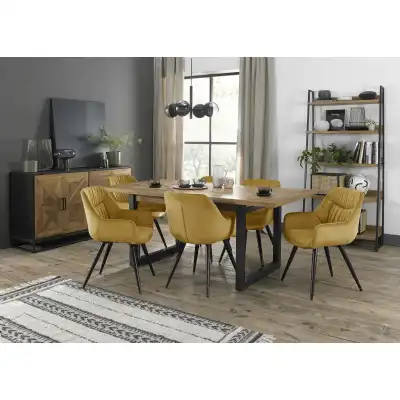 Rustic Oak Top Extending Dining Set 6 Yellow Velvet Chairs