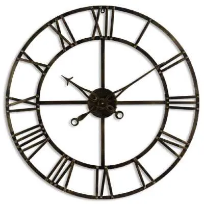 Antique Brass Roman Numerals Vintage Style Skeleton Wall Clock 80cm