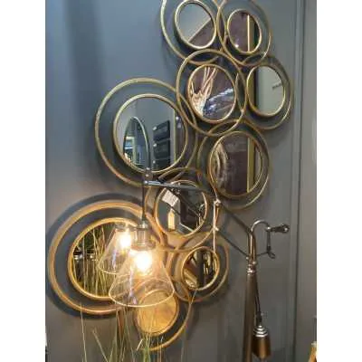 Modern Abstract Gold Metal And Mirrored Glass Multi Circular Wall Mirror 86x37cm