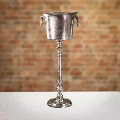 Large Cast Silver Aluminium Standing Champagne Wine Cooler Modern